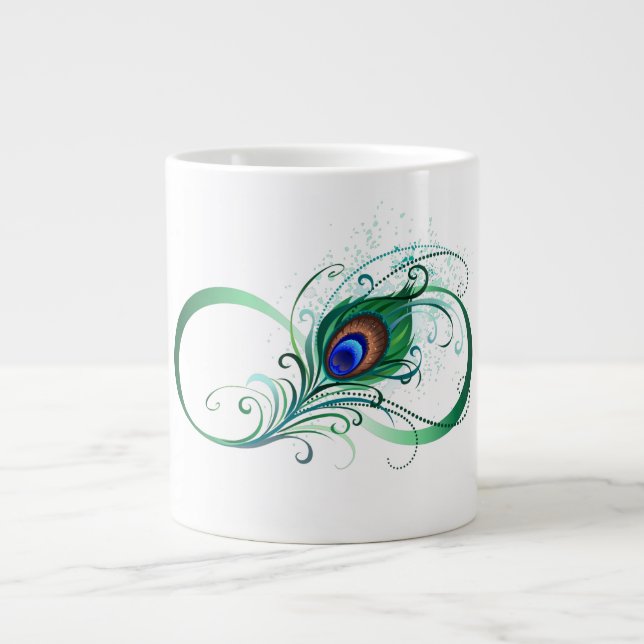 Infinity Symbol with Peacock Feather Large Coffee Mug (Front)