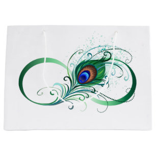 Infinity Symbol with Peacock Feather Large Gift Bag