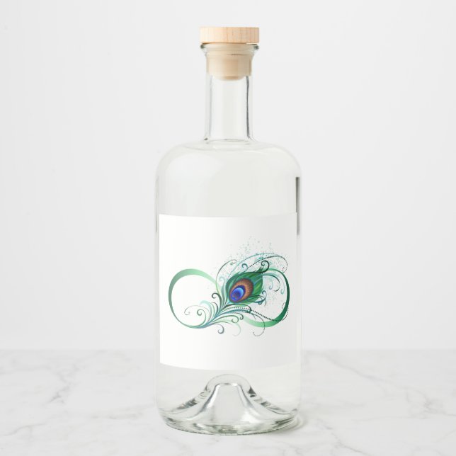 Infinity Symbol with Peacock Feather Liquor Bottle Label (Front)