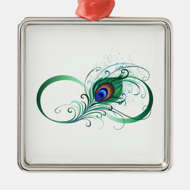 Infinity Symbol with Peacock Feather Metal Tree Decoration (Front)