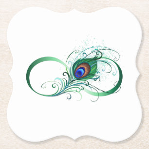 Infinity Symbol with Peacock Feather Paper Coaster