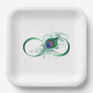 Infinity Symbol with Peacock Feather Paper Plate