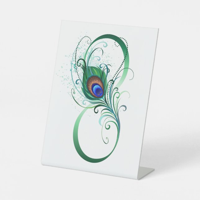 Infinity Symbol with Peacock Feather Pedestal Sign (Front)