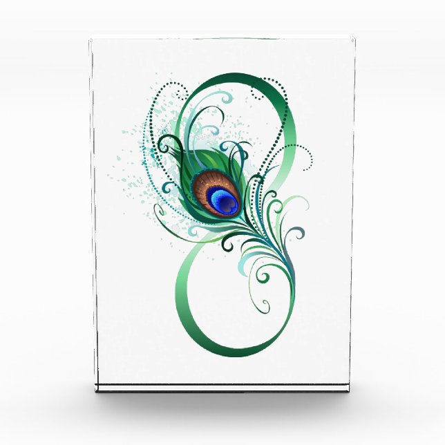 Infinity Symbol with Peacock Feather Photo Block (Front)