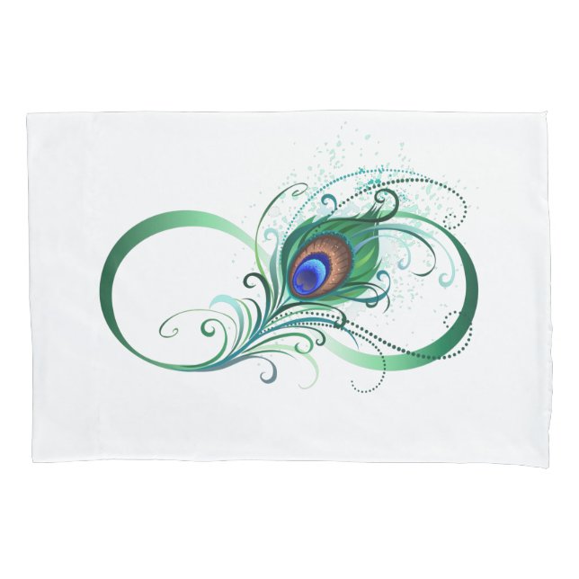 Infinity Symbol with Peacock Feather Pillowcase (Front-Left)
