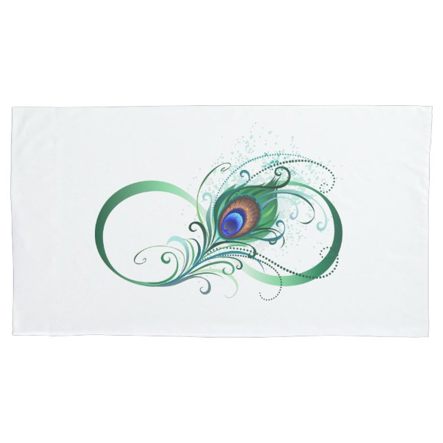 Infinity Symbol with Peacock Feather Pillowcase (Front-Left)