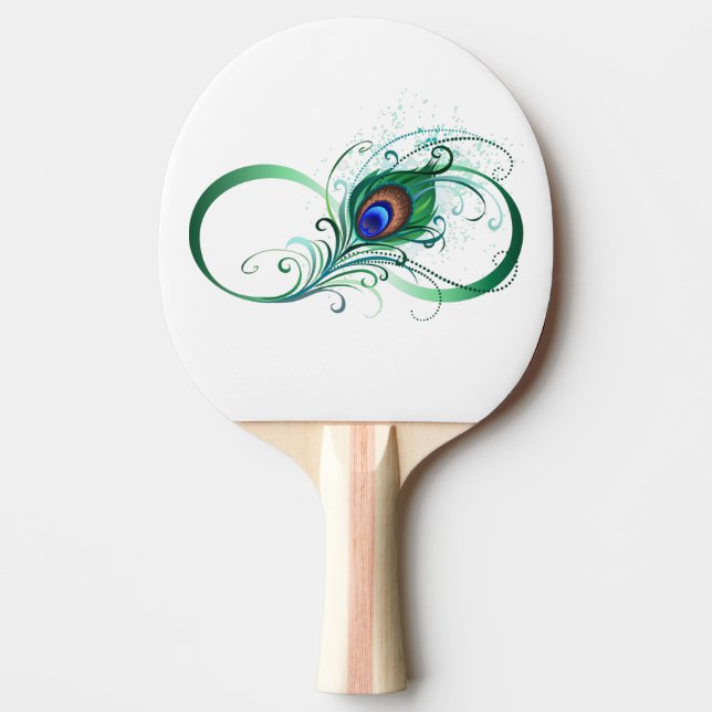 Infinity Symbol with Peacock Feather Ping Pong Paddle (Front)