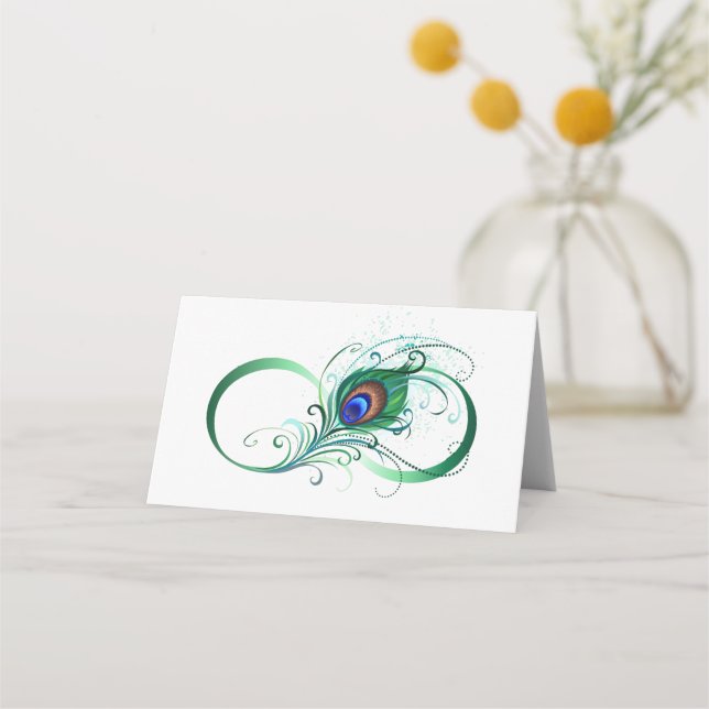 Infinity Symbol with Peacock Feather Place Card (Front)