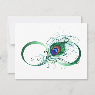 Infinity Symbol with Peacock Feather RSVP Card