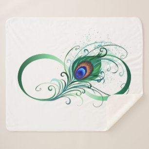 Infinity Symbol with Peacock Feather Sherpa Blanket