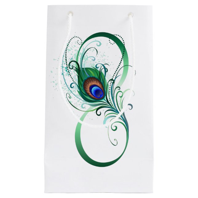 Infinity Symbol with Peacock Feather Small Gift Bag (Front)
