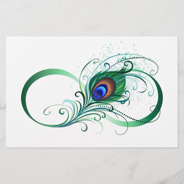 Infinity Symbol with Peacock Feather Stationery (Front)