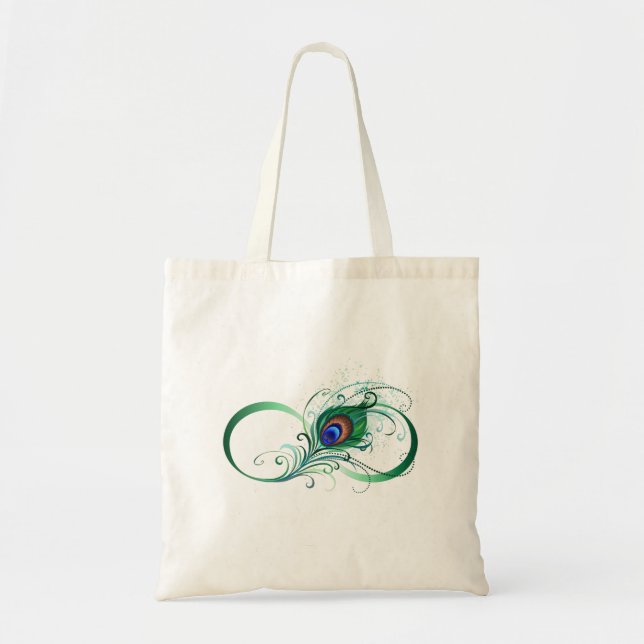Infinity Symbol with Peacock Feather Tote Bag (Front)