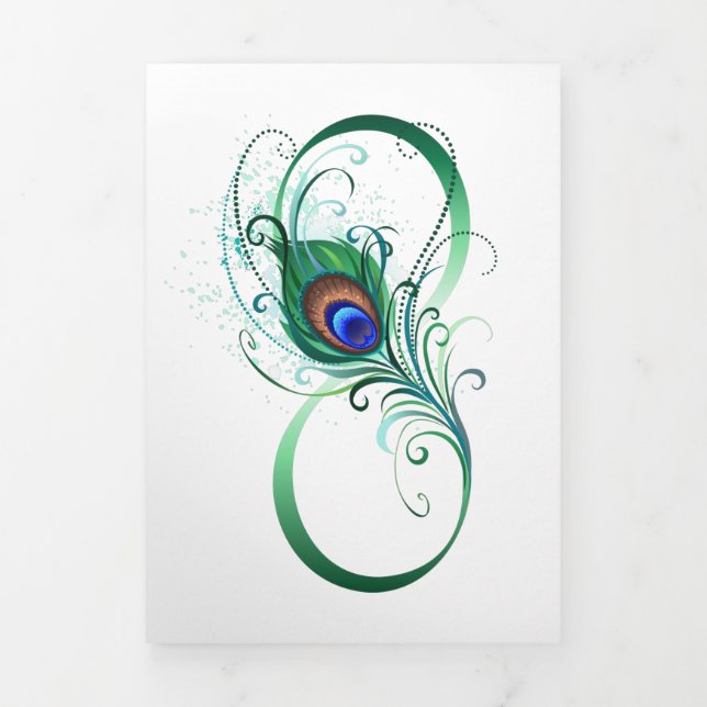 Infinity Symbol with Peacock Feather Tri-Fold Announcement (Cover)