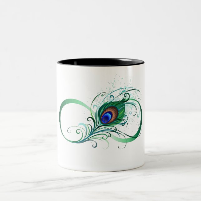 Infinity Symbol with Peacock Feather Two-Tone Coffee Mug (Center)