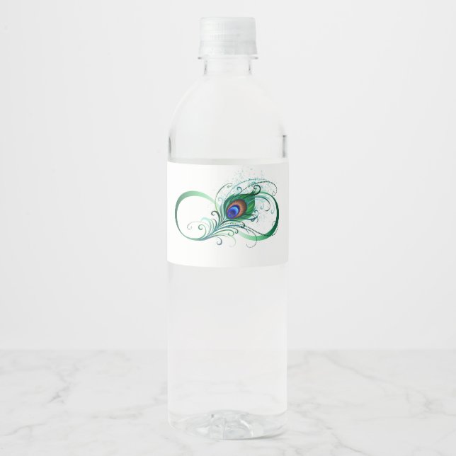 Infinity Symbol with Peacock Feather Water Bottle Label (Front)