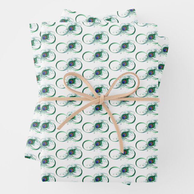 Infinity Symbol with Peacock Feather Wrapping Paper Sheet (In situ)