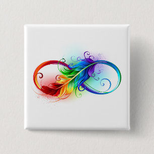Infinity Symbol with Rainbow Feather 15 Cm Square Badge
