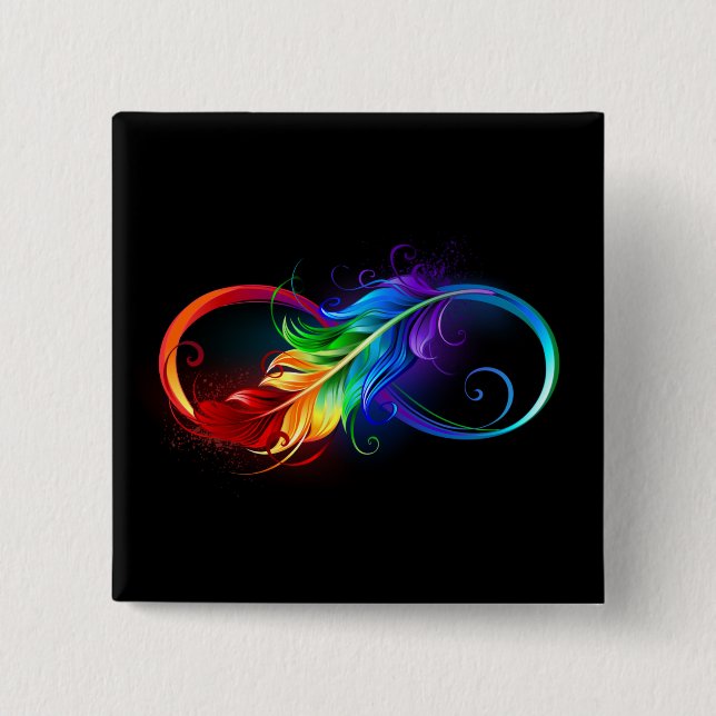Infinity Symbol with Rainbow Feather 15 Cm Square Badge (Front)