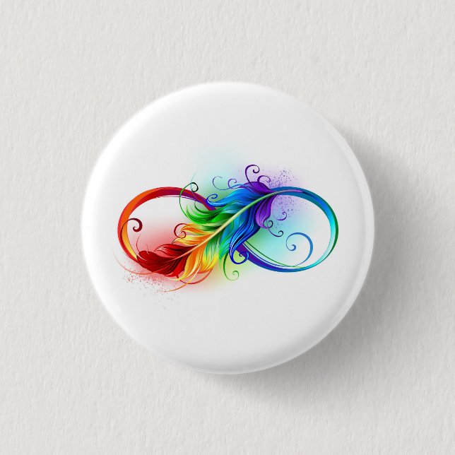 Infinity Symbol with Rainbow Feather 3 Cm Round Badge (Front)