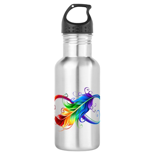 Infinity Symbol with Rainbow Feather 532 Ml Water Bottle (Front)