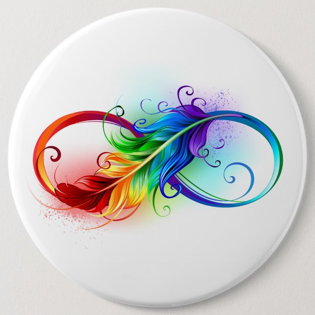 Infinity Symbol with Rainbow Feather 6 Cm Round Badge (Front)