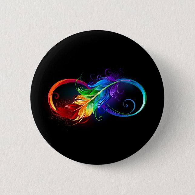Infinity Symbol with Rainbow Feather 6 Cm Round Badge (Front)