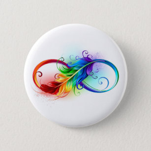 Infinity Symbol with Rainbow Feather 6 Cm Round Badge