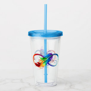 Infinity Symbol with Rainbow Feather Acrylic Tumbler