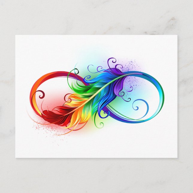 Infinity Symbol with Rainbow Feather Announcement Postcard (Front)