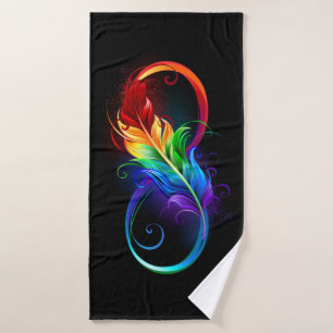 Infinity Symbol with Rainbow Feather Bath Towel