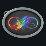 Infinity Symbol with Rainbow Feather Belt Buckle<br><div class="desc">Artistically drawn infinity symbol with beautiful rainbow feather on white background. Tattoo style.</div>