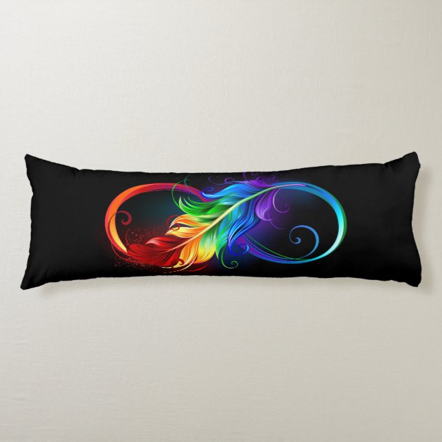Infinity Symbol with Rainbow Feather Body Cushion (Front)