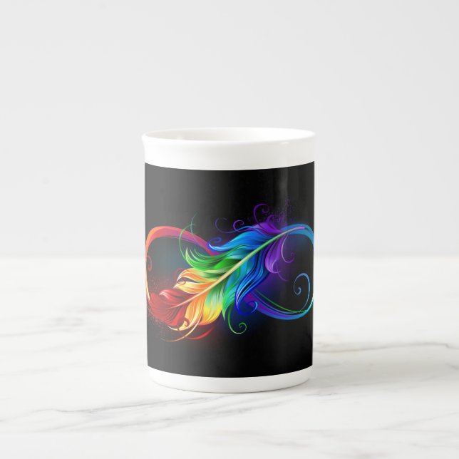Infinity Symbol with Rainbow Feather Bone China Mug (Front)