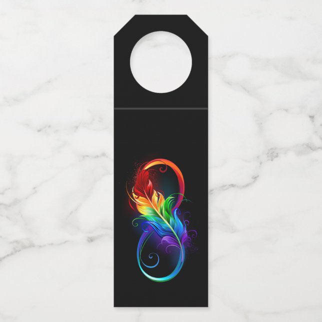 Infinity Symbol with Rainbow Feather Bottle Tag (Front)