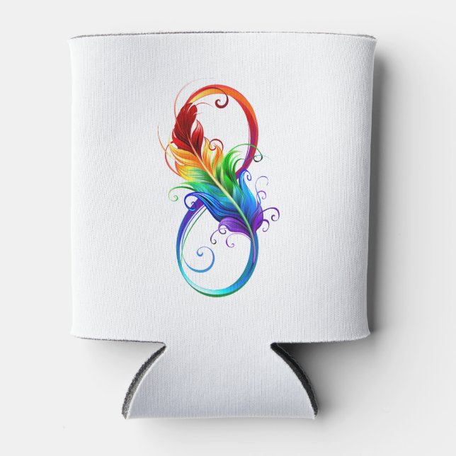 Infinity Symbol with Rainbow Feather Can Cooler (Front)