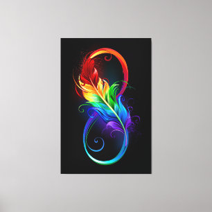 Infinity Symbol with Rainbow Feather Canvas Print