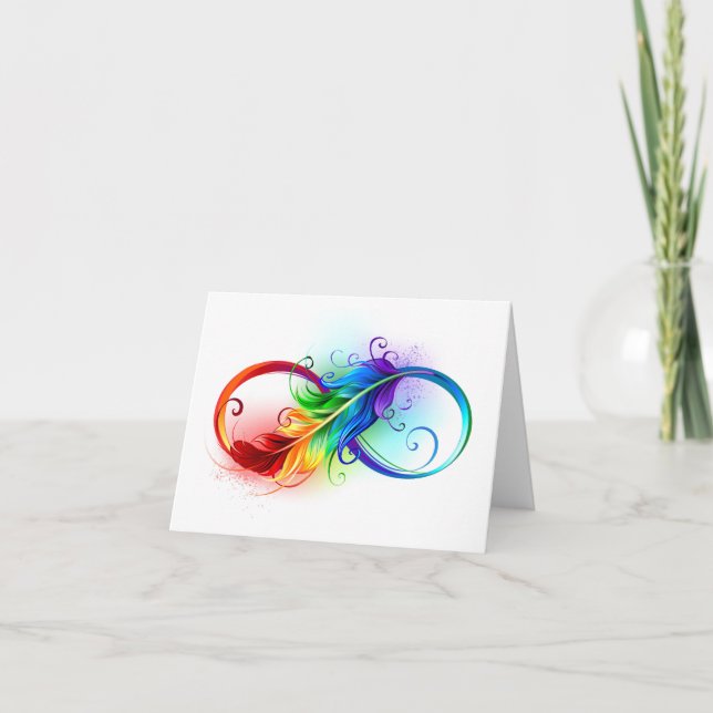 Infinity Symbol with Rainbow Feather Card (Front)