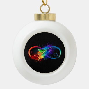 Infinity Symbol with Rainbow Feather Ceramic Ball Christmas Ornament