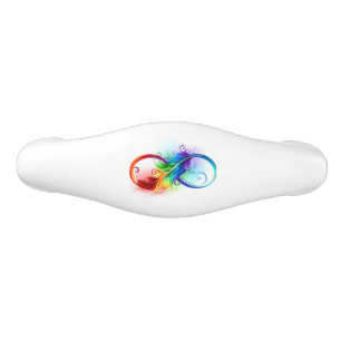 Infinity Symbol with Rainbow Feather Ceramic Drawer Pull