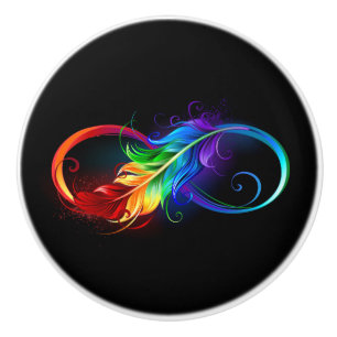 Infinity Symbol with Rainbow Feather Ceramic Knob