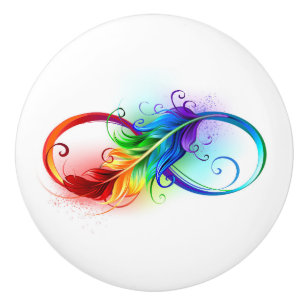 Infinity Symbol with Rainbow Feather Ceramic Knob