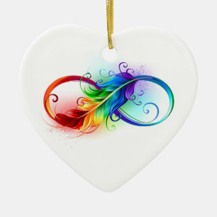 Infinity Symbol with Rainbow Feather Ceramic Tree Decoration