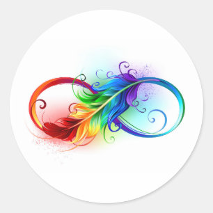 Infinity Symbol with Rainbow Feather Classic Round Sticker