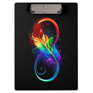 Infinity Symbol with Rainbow Feather Clipboard