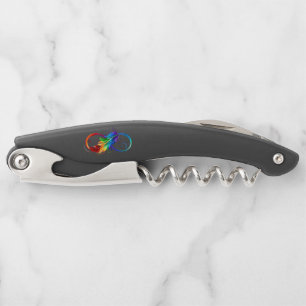 Infinity Symbol with Rainbow Feather Corkscrew