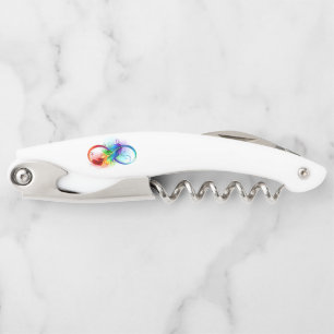 Infinity Symbol with Rainbow Feather Corkscrew