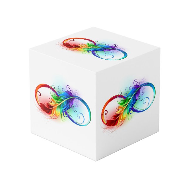Infinity Symbol with Rainbow Feather Cube (Front Angled)