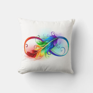 Infinity Symbol with Rainbow Feather Cushion