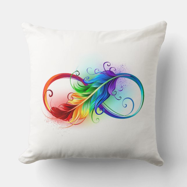 Infinity Symbol with Rainbow Feather Cushion (Front)